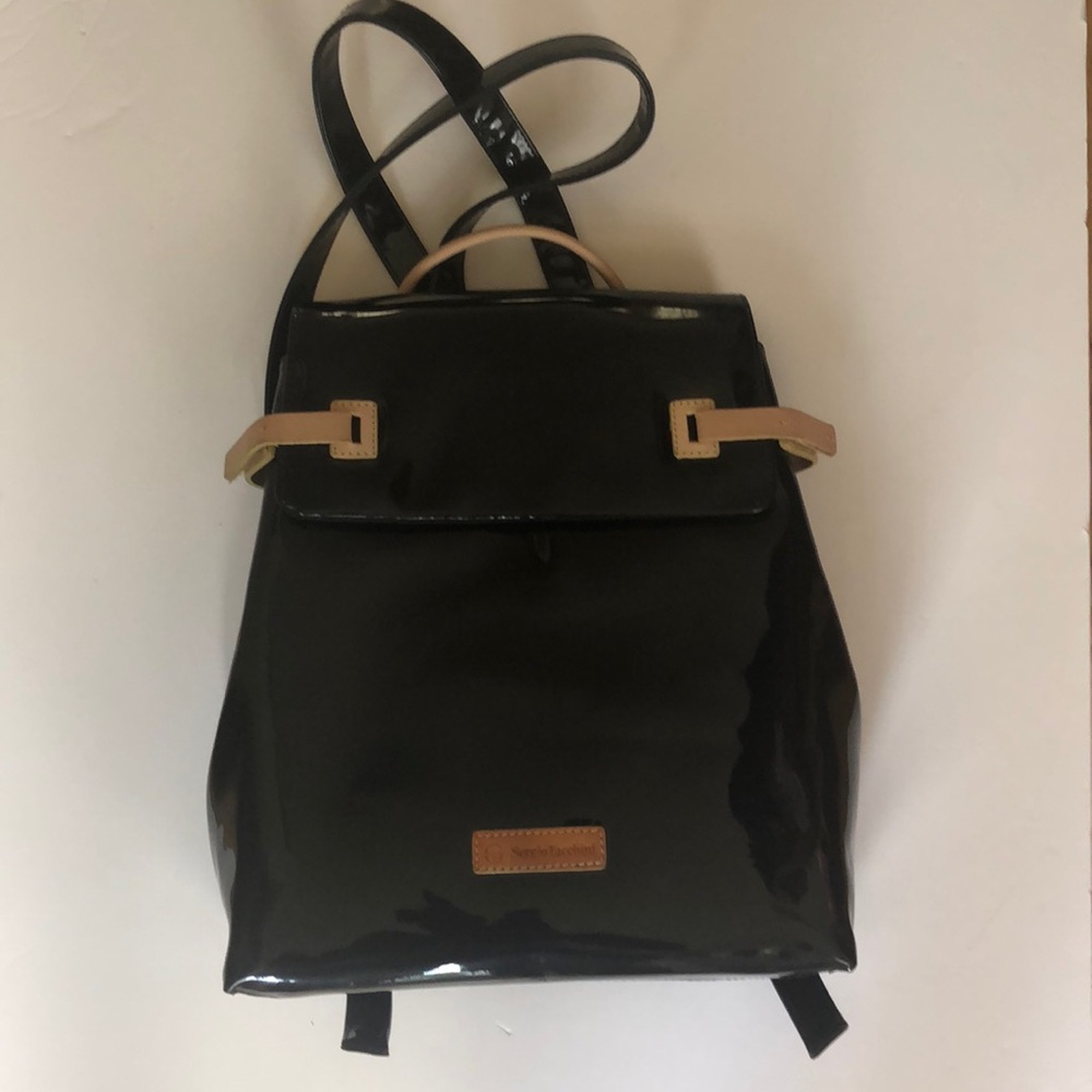 NWOT Vintage Sergio Tacchini Black Patent Leather Bookbag